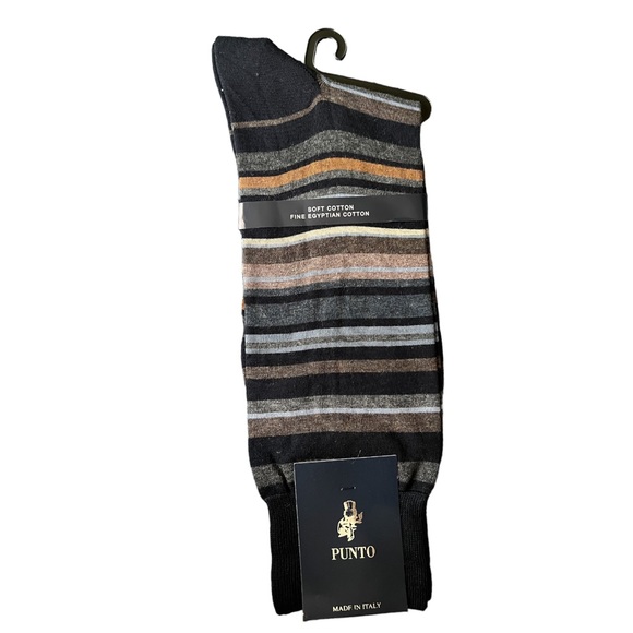 Men’s Punto Italian Fine Egyptian Cotton Socks Navy Stripe - Picture 1 of 4